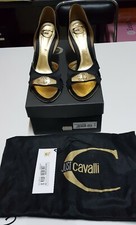 JUST CAVALLI Scarpa elegante raso Nero e appl.Oro. Punta e lati aperti T.90 n°36