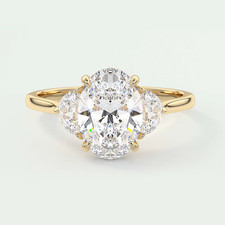 Anello con diamanti semi montatura ovale in oro giallo massiccio 18 kt 0,50 c...