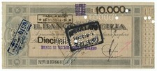 10000 LIRE BANCO DI SICILIA ASSEGNO A TAGLIO FISSO RSI SEDE MILANO 16/08/1944 BB