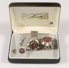 PRL) GEMELLI + FERMACRAVATTE "ANSON" MADE IN USA ANNI '80 CUFFLINKS TIE CLIP 80s