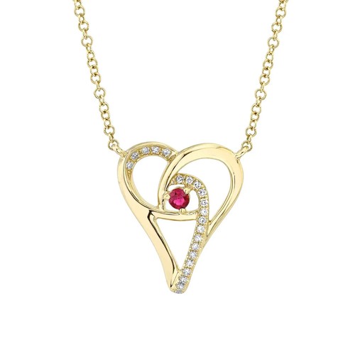 Rubino diamante cuore collana - rubino,