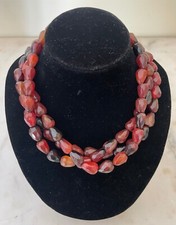 Collana vintage 3 fili Corniola sfaccettata Lunghezza 37 cm Peso 150,32 g