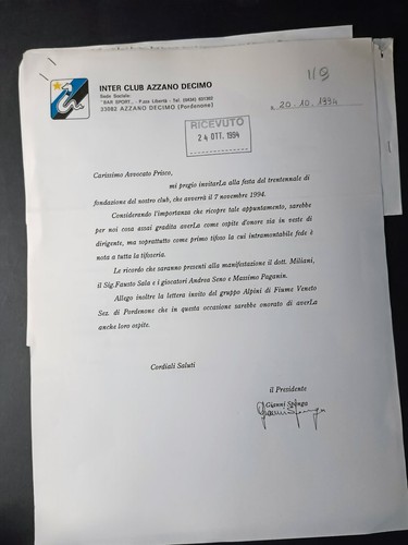 Lettera invito inter - inter, club