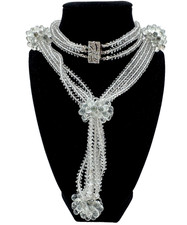 COLLANA FRANCESE ART DECO LNG SAUTOIR CRISTALLO ANTICO GOCCIA VETRO COLATO FRANCIA