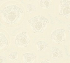 Carta da parati Versace Home Designer bianco crema testa di Medusa logo 38611-6 (10,51 €/1 mq)