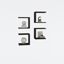 Set 4 Mensole 30x30 A Parete Design Moderno Rovere Scuro Effetto Legno Base