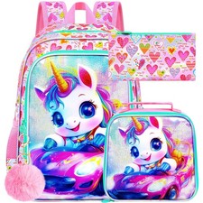3PCS Girls Unicorn Bookbag