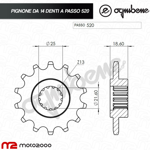 Pignone trasmissione denti - pignone, 14