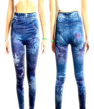 Leggings jeans denim da donna elastico leggins sportivo fuseaux  lungo