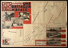 1937 * Manifesto, Poster "Ente Radio Rurale - La Guerra Sul Mare, Battaglia Nava