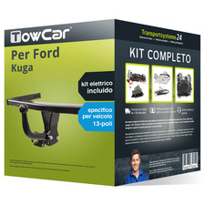 Pacco Gancio traino fisso TowCar per Ford Kuga 19- e un e-kit spec. a 13 poli