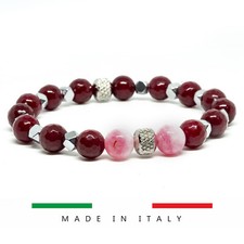Bracciale donna giada rubino ROSSO rosa braccialetto RUBELLITE ematite argento