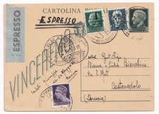 1944 - CARTOLINA POSTALE DA PARMA CON 25 C. FASCETTI E IMPERIALE BELLA