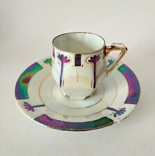 TAZZINA caffè ANTICA piattino PORCELLANA Bianca IRIDESCENTE art decò