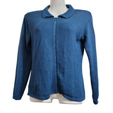 Cardigan Prosur Alpa lana made in Peru teal zip taglia L grande bambino colletto alpaca