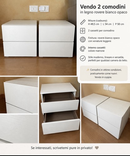 Coppia comodini rovere bianco