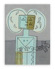 QUADRO IBRAHIM KODRA (1918-2006) CARTA INTELATA IDOLO SUONATORE STORICA 1973