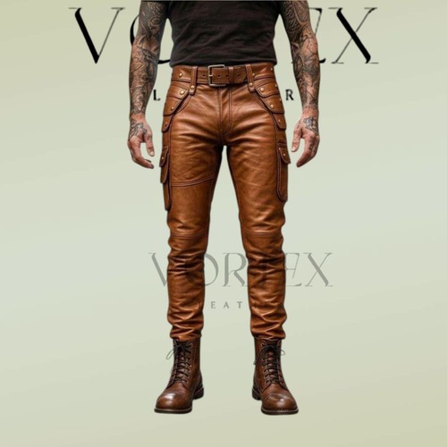 Pantalone cargo uomo pelle