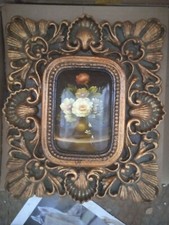 Quadro fiori fiammingo dipinto olio su legno cornice barocca classico 31x36 CM