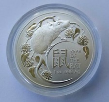 1 $ 2020 AUSTRALIA 🔴 RAM ANNO LUNARE DEL RATTO - 1 OZ ARGENTO 999 🔴🔴🔴