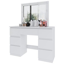 Toeletta tavolino trucco tavolo 9 luci LED regolabili specchio 6 cassetti bianco