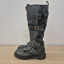 Stivali alti Dr Martens Phina fibbia biker al ginocchio verdi pelle morbida taglia UK 5