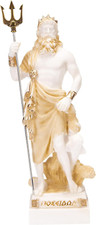 Statua Del Dio Greco Del Mare Poseidone Con Tridente, in Alabastro Dorato, 25,5 