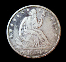 1854 Dollaro D'Argento Liberty Seduto 50C Frecce Vecchia Patina