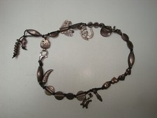 Collana Vintage in metallo e corda tipo cuoio - Tartaruga e Farfalla