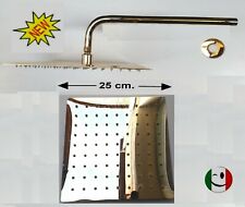 BRACCIO DOCCIA 100% OTTONE SOFFIONE ULTRA SLIM 250x250 mm. DORATO BAGNO ORO 24KT