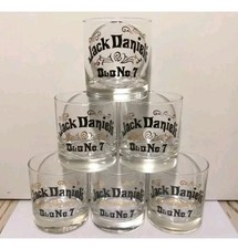 6 BICCHIERI-JACK DANIEL'S OLD N° 7 WHISKY SCOTCH-IN VETRO-GLASSES BRILLE-VINTAGE