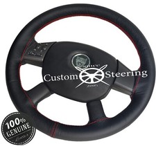 Per Jaguar x-Type 01-09 Nero Italiano Volante IN Pelle Cover Cuciture Rosse