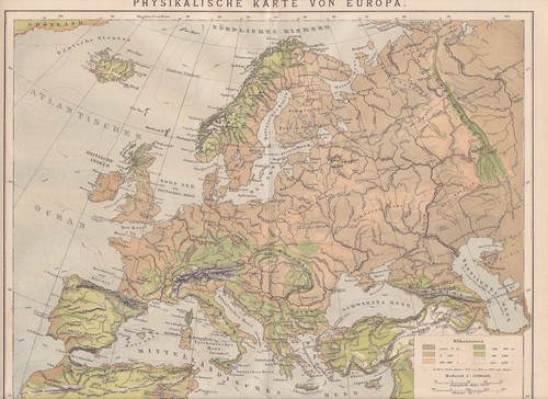 Mappa fisica europa - fisica, 1883