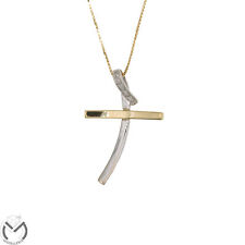 Collana oro giallo bianco 18 kt 750 croce diamanti 0,05 ct -429/VE-