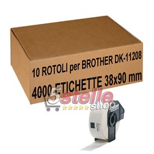 10 x ROTOLI ETICHETTE ADESIVE COMPATIBILI BROTHER DK-11208 38x90 mm + SUPPORTO