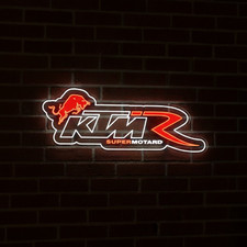 Insegna Luminosa Neon Logo KTM 'R' 26"x10" Lampada Festa "SUPERMOTARD" Garage Decorazione Parete
