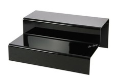 ESPOSITORE A SCALETTA IN VETRO ACRILICO NERO A 2 GRADINI PER MINERALI CRISTALLI