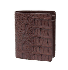 Portafoglio uomo in vera pelle Coccodrillo Marrone Verticale Fatto A Mano