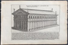 Stampa antica tempio adriano piazza di pietra Roma Giacomo Lauro 1628 acquaforte