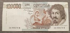 100000 LIRE CARAVAGGIO 1° TIPO LETTERA D 1990 BB+