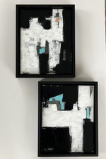 Quadro moderno su tela con cornice decorazione città espressionista astratto messa in scena