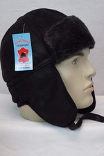 Nuovo Vero Montone Pelle Nero/Grigio Aviator Trapper Ushanka Caccia Hat M-3XL