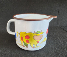 Vintage Bricco Latte in Latta Smaltata Mucca Colorata Made in Germany Anni 50