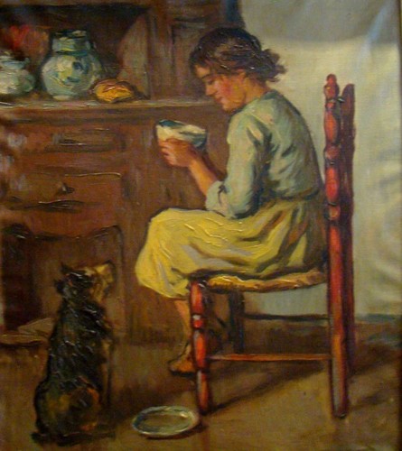Jeune femme buvant - bol, sous