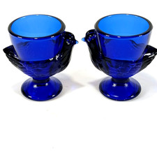 2 Tazze Uovo Vetro Blu Cobalto
