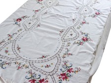 Tovaglia vintage da 12 posti + tovaglioli in cotone con ricami a punto croce