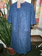 abito  sartoriale con bolero, di pizzo blu anni '60 ,in cotone