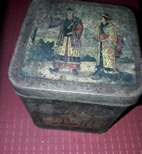 ANTICA SCATOLA IN METALLO DA THE!CON DECORAZIONI GIAPPONESI-ANCIENT TEA BOX