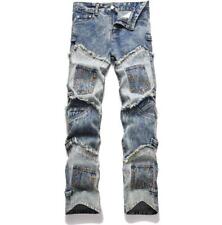 Jeans uomo blu denim gamba dritta tasche punk hip hop pantaloni casual