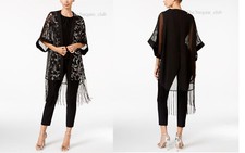 Betsey Johnson kimono avvolgente nero paisley paillettes sera taglia unica